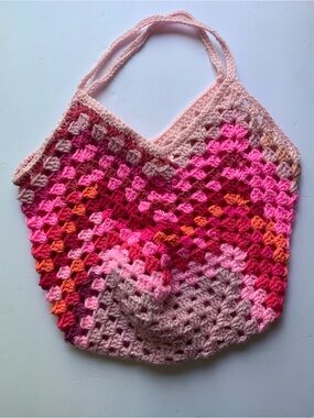 Handmade Pink Gradient Crochet Shoulder Bag